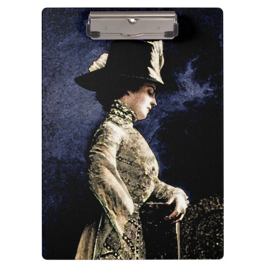 悲しいビクトリアンヴィンテージの帽子をかぶった女性 クリップボード (正面)