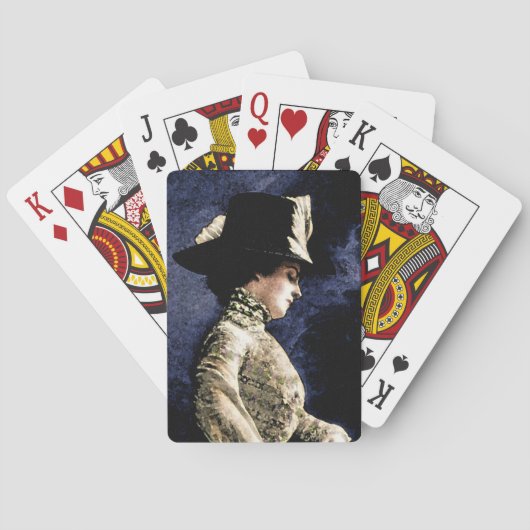 悲しいビクトリアンヴィンテージの帽子をかぶった女性 トランプ (裏面)