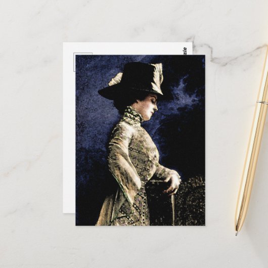 悲しいビクトリアンヴィンテージの帽子をかぶった女性 ポストカード (正面/裏面インサイチュ)