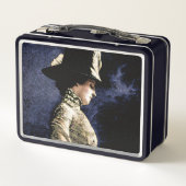 悲しいビクトリアンヴィンテージの帽子をかぶった女性 メタルランチボックス (裏面)