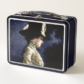 悲しいビクトリアンヴィンテージの帽子をかぶった女性 メタルランチボックス (正面)