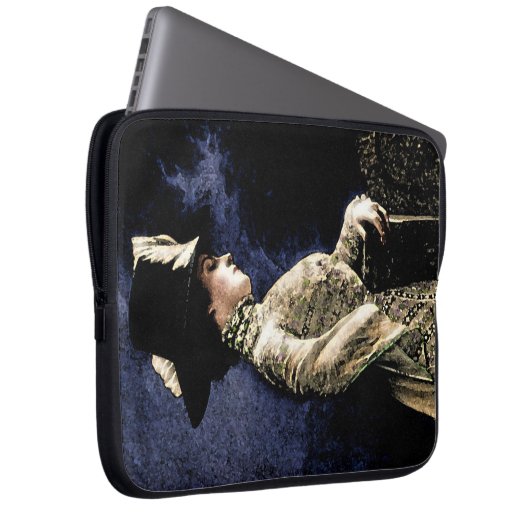 悲しいビクトリアンヴィンテージの帽子をかぶった女性 ラップトップスリーブ (正面右)