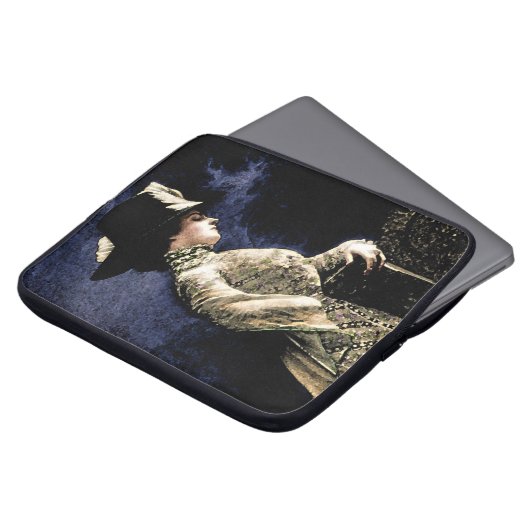 悲しいビクトリアンヴィンテージの帽子をかぶった女性 ラップトップスリーブ (正面上部)