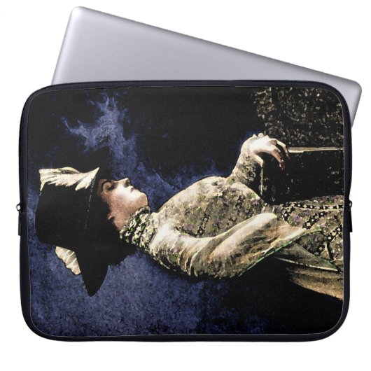 悲しいビクトリアンヴィンテージの帽子をかぶった女性 ラップトップスリーブ (正面)