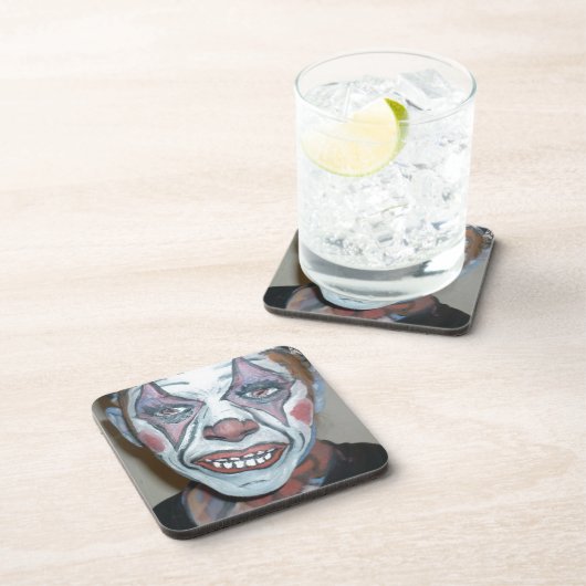 悲しいピエロの恐いピエロの顔の絵画 コースター (右側)