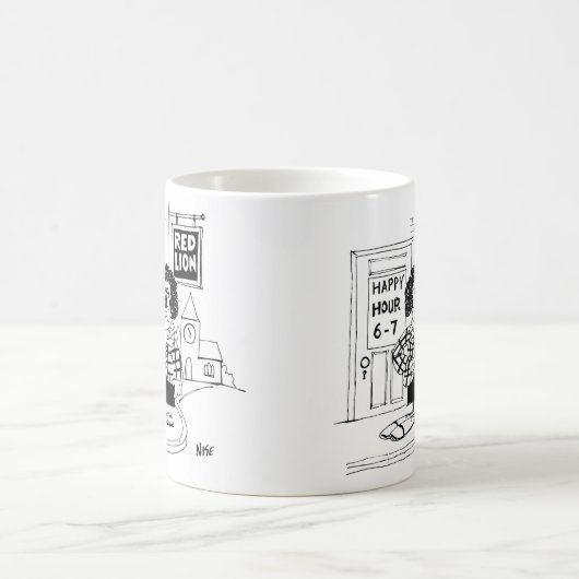 悲しいピエロパブの外で幸せな時間を待っている コーヒーマグカップ (中央)