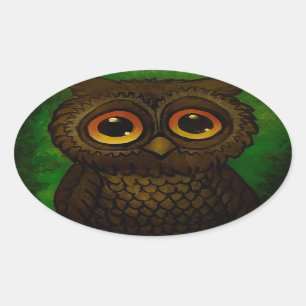 悲しいフクロウの目 楕円形シール