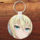 悲しいブロンドの女の子の緑の目アニメマンガ キーホルダー (正面)