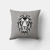 悲しいライオンの黒と白のデカール灰色の背景 クッション (裏面)