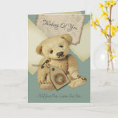 悲しいヴィンテージテディベア カード (黄色い花)