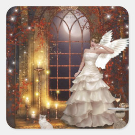 悲しい天使と子猫 スクエアシール