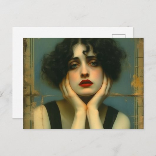 悲しい女が手を顔 ポストカード (正面/裏面)