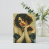 悲しい女性の手で彼女の顔混合メディア ポストカード (スタンド正面)