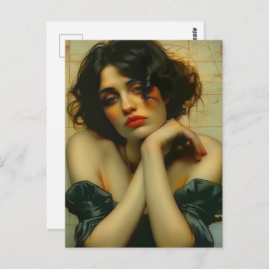 悲しい女性の手で彼女の顔混合メディア ポストカード (正面/裏面)