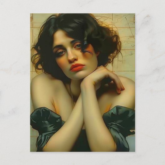 悲しい女性の手で彼女の顔混合メディア ポストカード (正面)