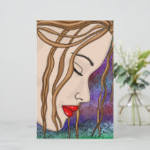 悲しい女性の深い考えデジタルアート 便箋 (スタンド正面)