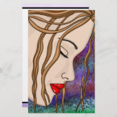 悲しい女性の深い考えデジタルアート 便箋 (正面/裏面)