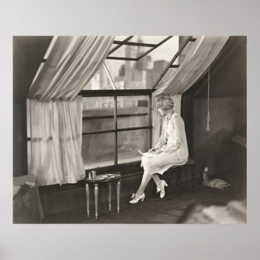 悲しい女性は窓から見つめ1940年代、女性、ヴィンテージ、 ポスター (正面)