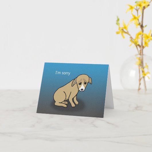 悲しい子犬の目お許し願い私は申し訳ない カード (黄色い花)
