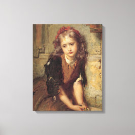 悲しい少女と死んだキンカチョウ（ペットの追悼） キャンバスプリント