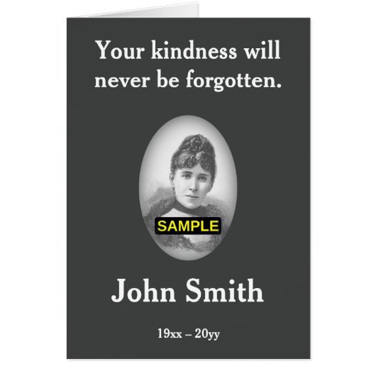 悲しい控えめな追悼カード、写真 (正面)