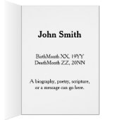 悲しい控えめな追悼カード、写真 (内側 (右))