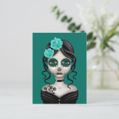 悲しい日の死んだ女の子のティール（緑がかった色）ブルー ポストカード (スタンド正面)