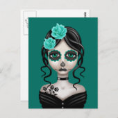 悲しい日の死んだ女の子のティール（緑がかった色）ブルー ポストカード (正面/裏面)