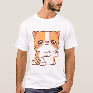 悲しい泣いている猫でもサムズアップ Tシャツ