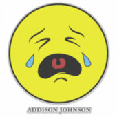 悲しい泣き叫び涙絵文字イエロー顔追加14" シール (正面)