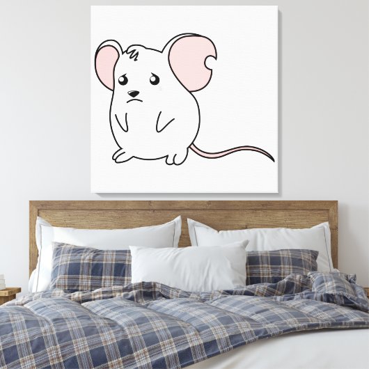 悲しい泣き叫び間引き白いマウスカードスタンプのラベル キャンバスプリント (インサイチュ (寝室))