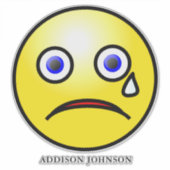 悲しい涙の顔絵文字イエロー顔追加の名前14" シール (正面)