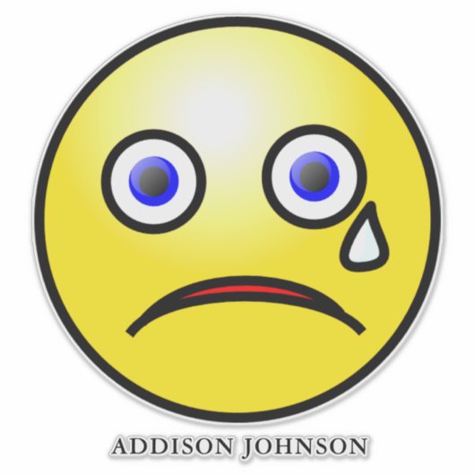 悲しい涙の顔絵文字イエロー顔追加の名前14" シール (正面)