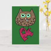 悲しい漫画のフクロウ　裂けたハートとカスタムテキスト付き カード (黄色い花)