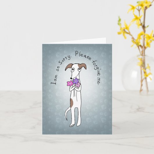 悲しい犬の謝罪かわいい犬の申し訳を許して カード (黄色い花)