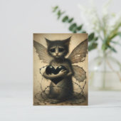 悲しい猫の妖精と黒いハート ポストカード (スタンド正面)