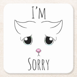 悲しい猫顔:ごめんなさい スクエアペーパーコースター