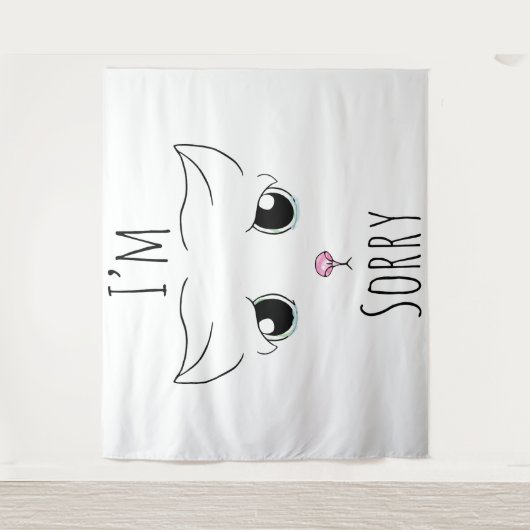 悲しい猫顔：ごめんなさい タペストリー (正面)