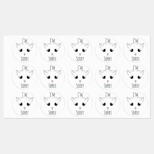 悲しい猫顔：ごめんなさい ラベル (シート)