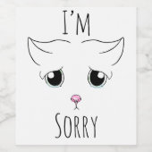 悲しい猫顔：ごめんなさい ワインラベル (シングルラベル)