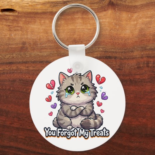 悲しい猫、おやつを忘れないで キーホルダー (正面)