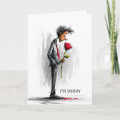 悲しい男が赤いバラを持っている カード (正面)