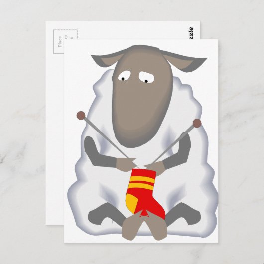 悲しい皮肉な羊の編み物ソックウール ポストカード (正面/裏面)