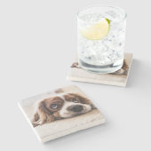 悲しい目のコッカースパニエル犬犬 ストーンコースター (横)