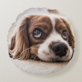 悲しい目のコッカースパニエル犬犬 ラウンドクッション