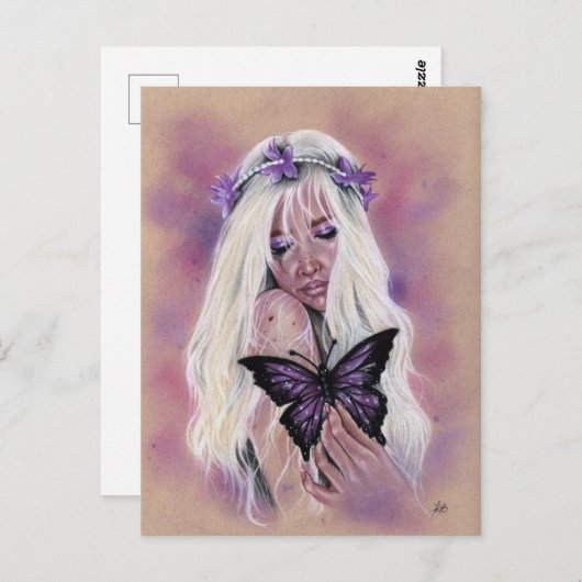 悲しい紫の妖精の蝶の葉書 ポストカード (正面/裏面)