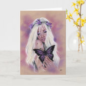 悲しい紫の妖精バタフライグリーティングカード カード (黄色い花)