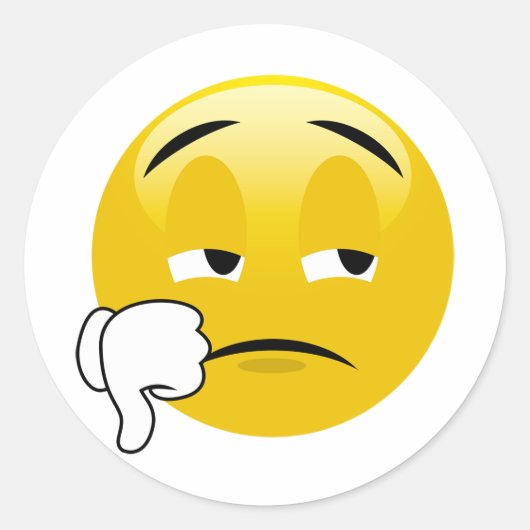 悲しい絵文字ステッカーを親指で倒す ラウンドシール (正面)