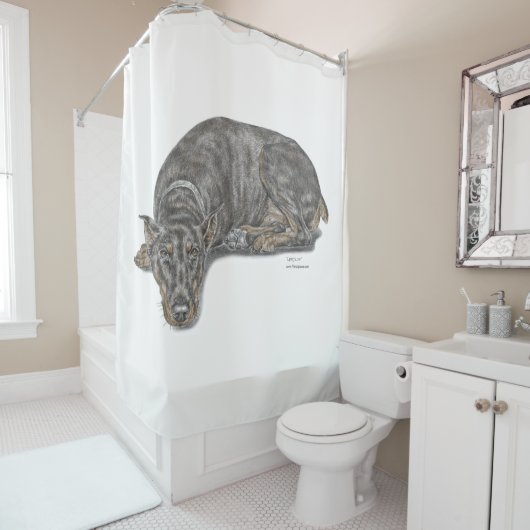 悲しい罪悪感に満ちたドバーマン シャワーカーテン (インサイチュ)