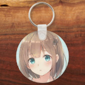 悲しい茶色の髪の女の子エメラルドグリーンの目のアニメマンガ キーホルダー (正面)